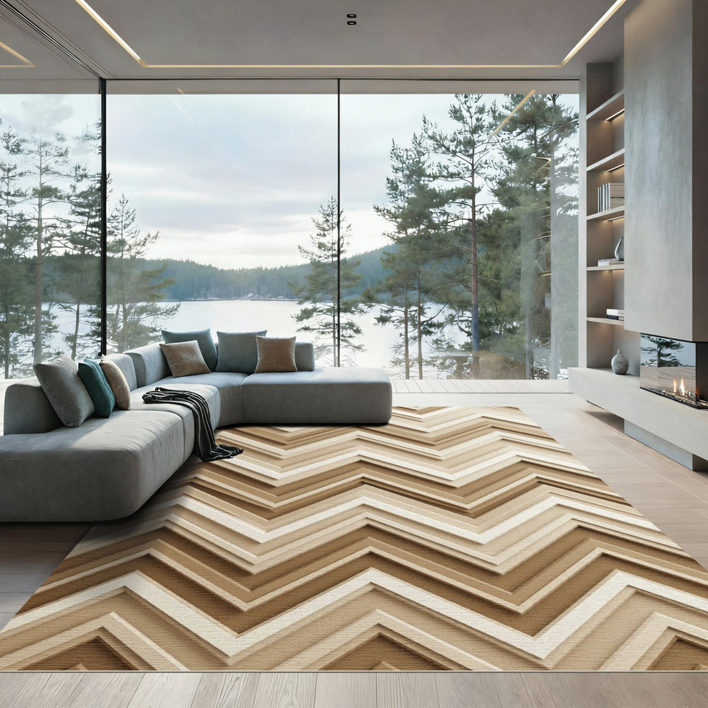 Earthy Tones Geometric Chevron Rug