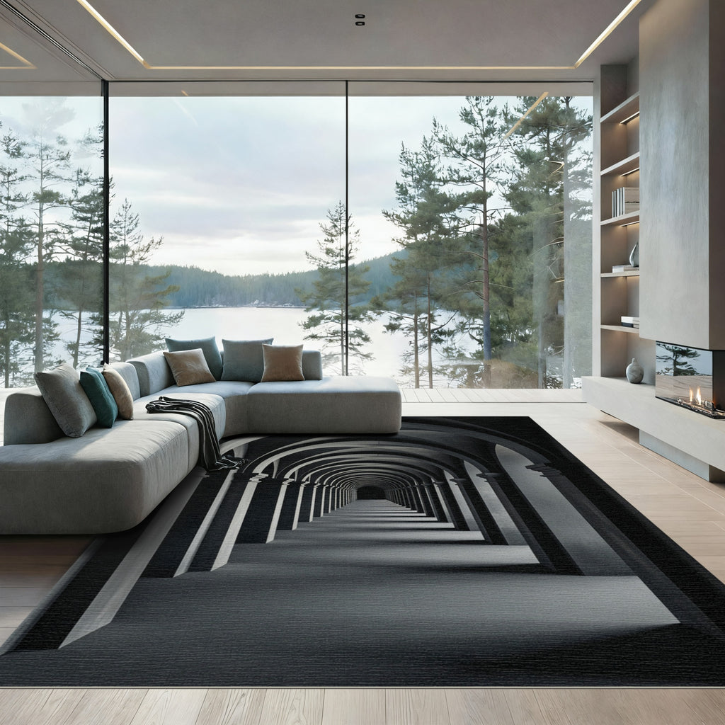Dark Gray Architectural Archway Corridor Rug