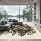 Elegant Cream Botanical Medallion Floral Rug