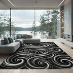 Monochromatic Swirling Vortex Graphic Rug