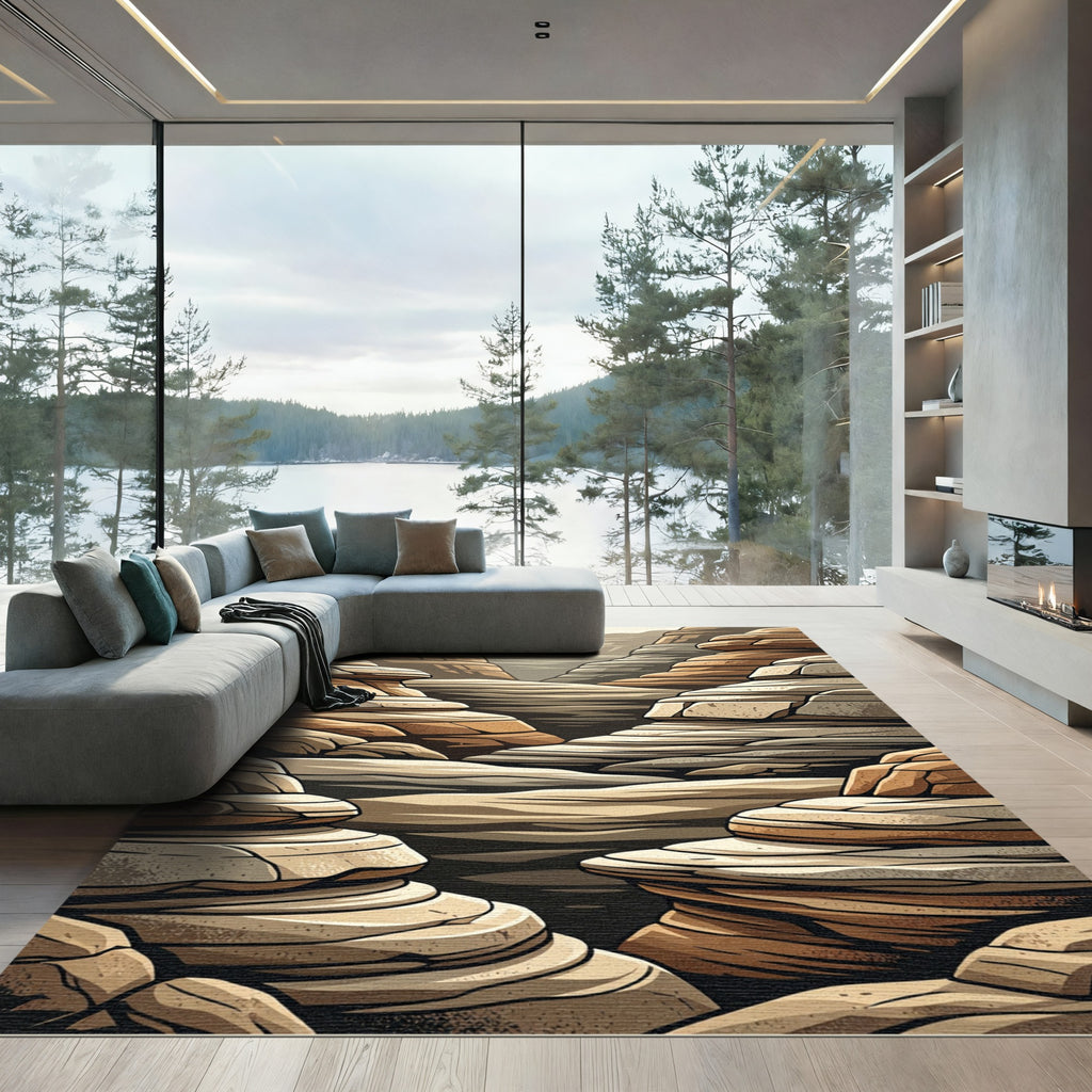 Layered Earthy Canyon Landscape Abstract Rug