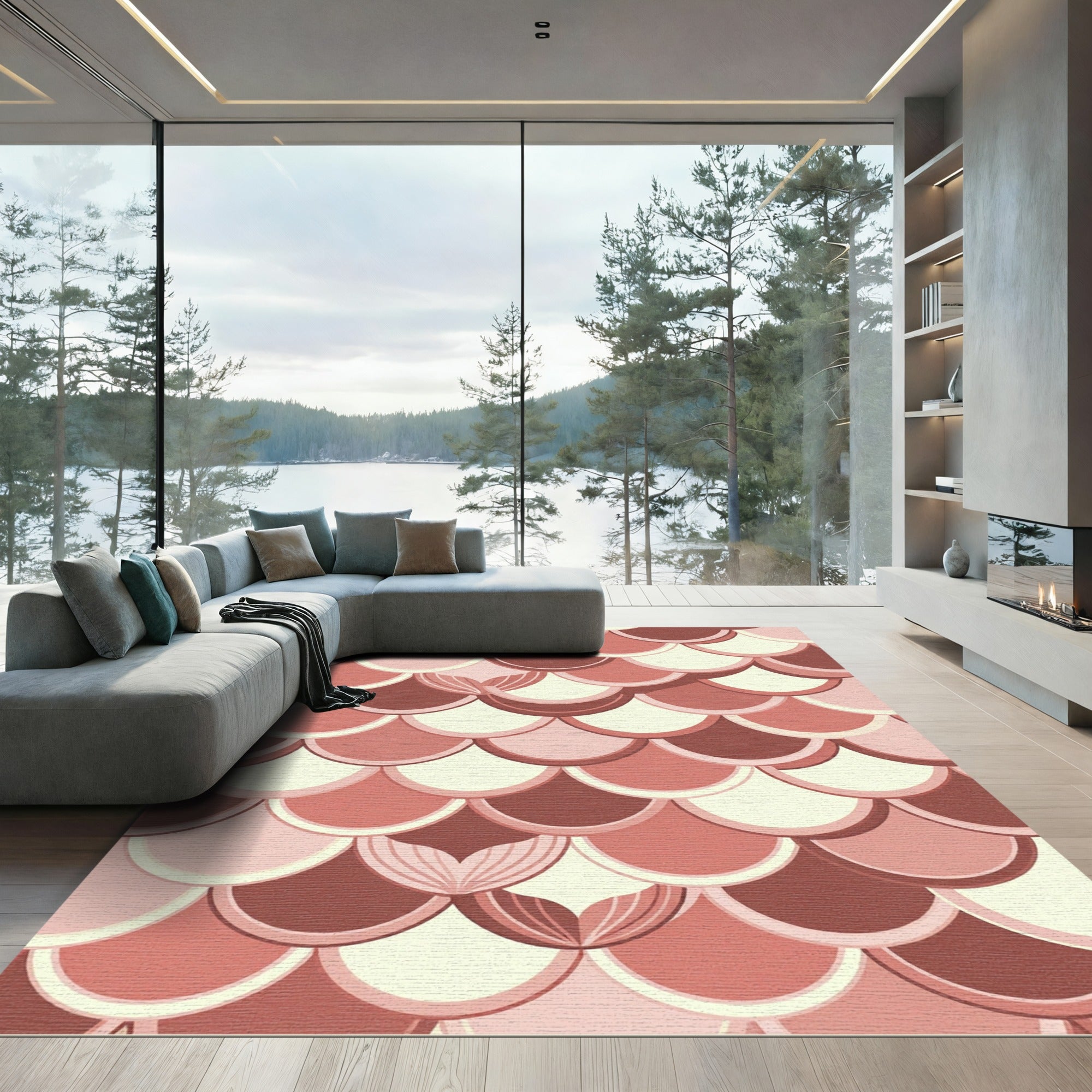 Blush Pink Scalloped Layered Fish Scale Rug