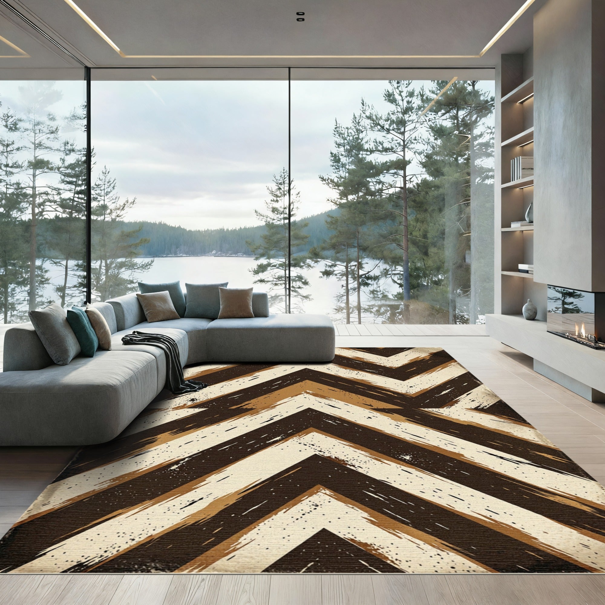 Earthy Tone Chevron Brush Stroke Rug