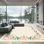 Pastel Pink Floral Vine Border Rug