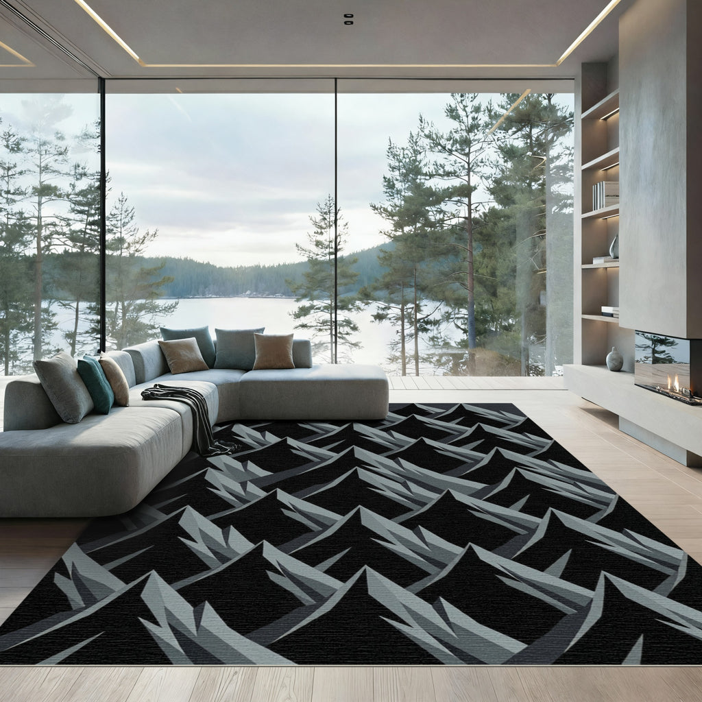 Monochromatic Jagged Peak Rows Rug