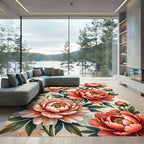 Peony Blossom Coral Watercolor Garden Rug