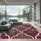 Burgundy Floral Damask Scalloped Medallion Rug