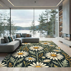 Charming White Daisy Sage Botanical Field Rug