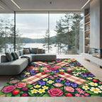 Rosy Pink Strawberry Floral Plaid Rug