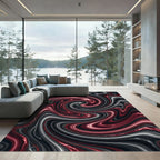 Crimson Black Swirl Marble Rug