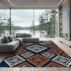 Geometric Aztec Step Pyramid Navy Gold Rug