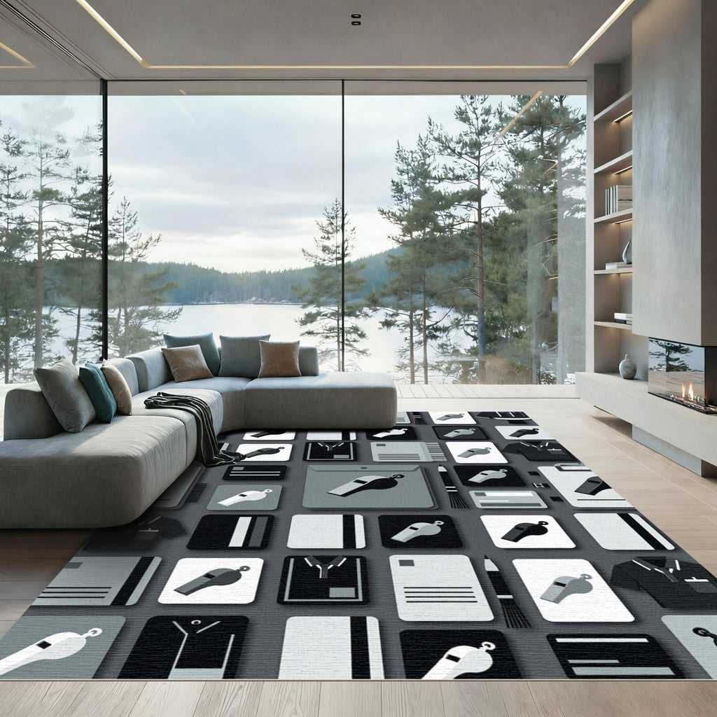 Modern Minimalist Monochrome Sports Whistle Grid Rug