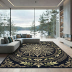 Ornate Gold Floral Bloom Medallion Rug
