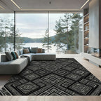 Geometric Black Silver Diamond Rug