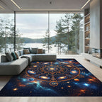 Cosmic Zodiac Galaxy Mandala Round Rug
