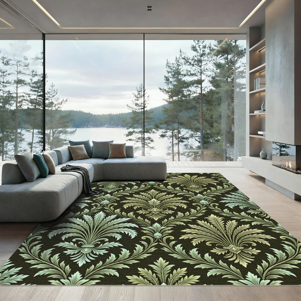 Antique Dark Green Acanthus Scroll Rug