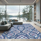 Blue and Violet Ornate Floral Damask Rug