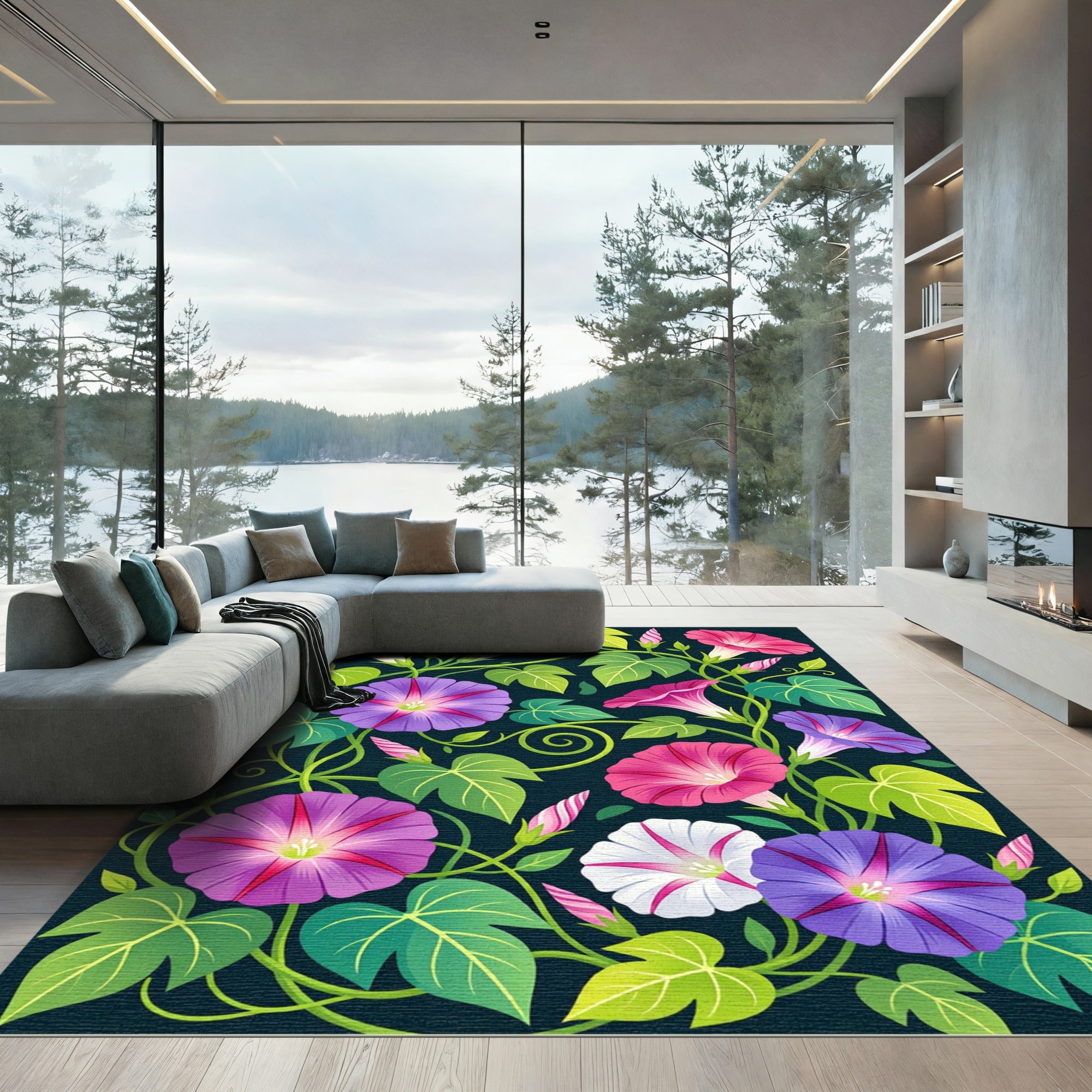 Vibrant Pink Purple Morning Glory Bloom Rug