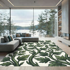 Lush Green Vine Leaf Scroll Rug