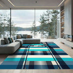 Abstract Geometric Nautical Blue Striped Rug