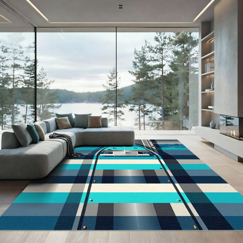 Abstract Geometric Nautical Blue Striped Rug
