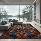 Golden Orange Blue Starburst Medallion Rug