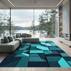 Modern Teal Geometric Abstract Block Rug