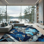 Distressed Blue World Map Cracked Texture Rug