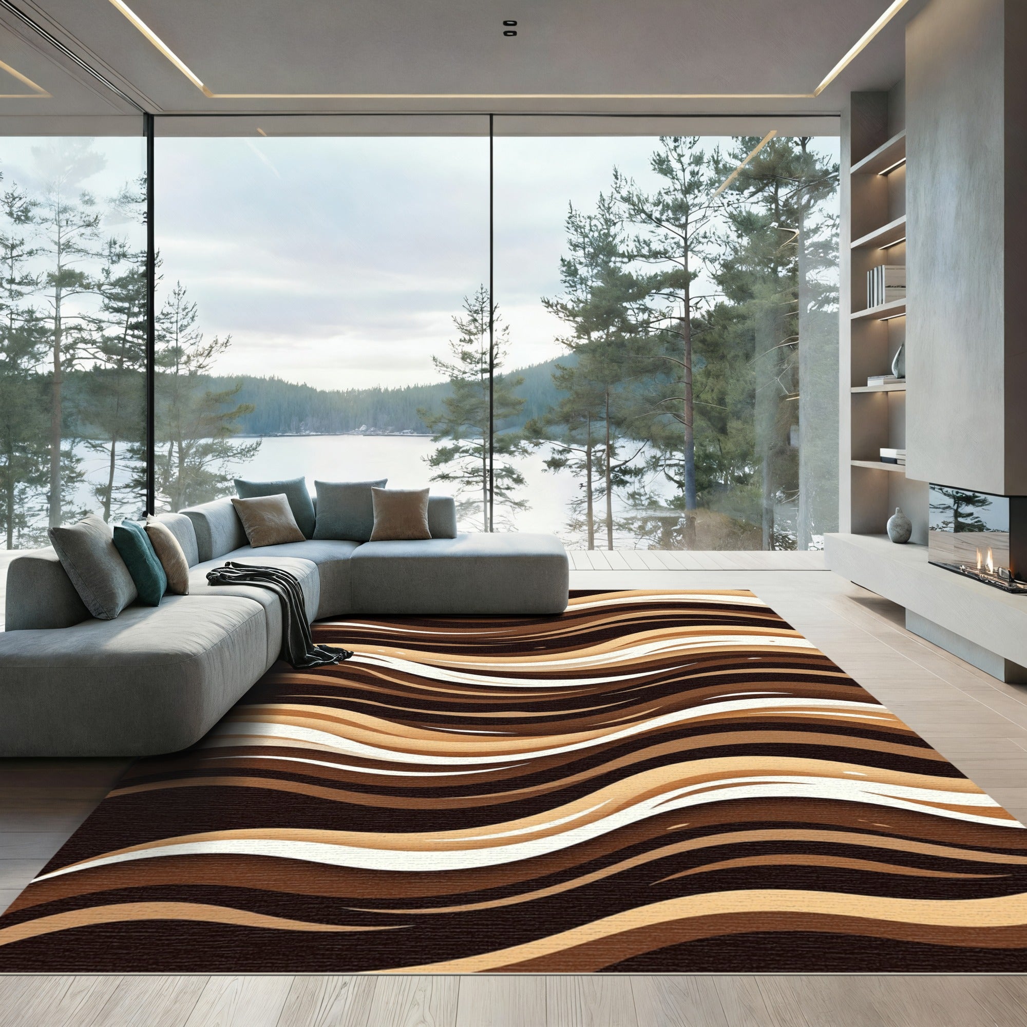 Brown Liquid Swirl Abstract Waves Rug