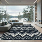 Dark Gray Sun Cloud Geometric Zigzag Rug