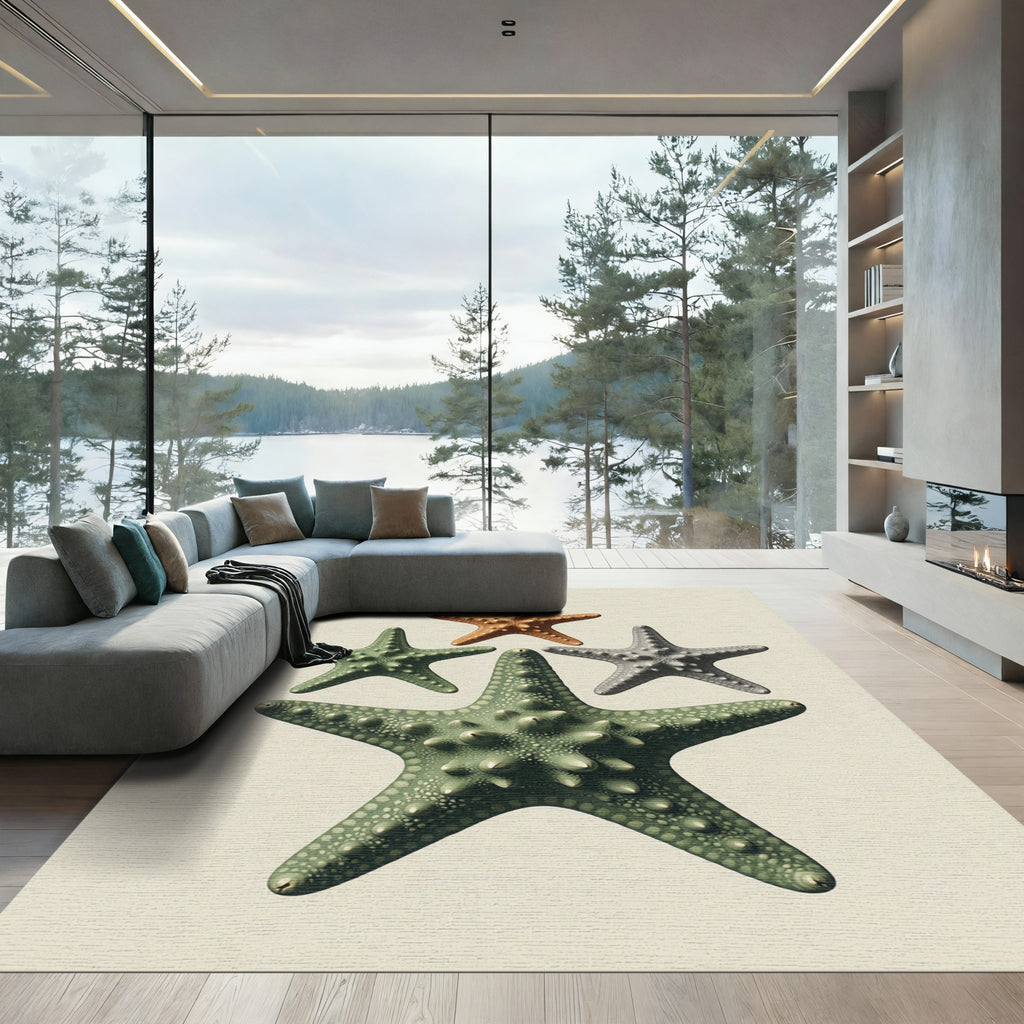 Coastal Starfish Arrangement Earth Tone Art Rug