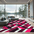 Modern Magenta Abstract Geometric Chevron Rug