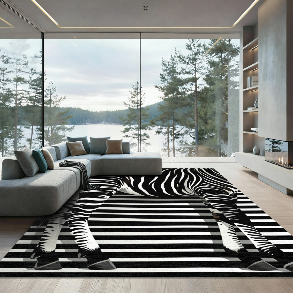 Bold Monochrome Zebra Stripe Art Rug