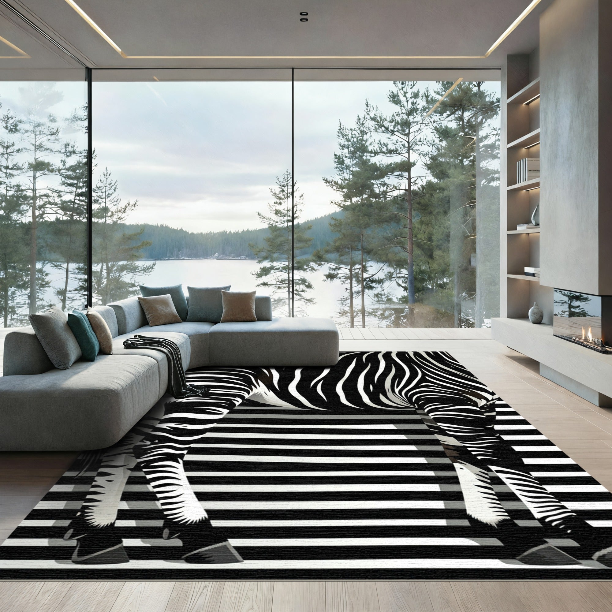 Bold Monochrome Zebra Stripe Art Rug