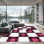 Modern Burgundy Plaid Checkerboard Block Rug