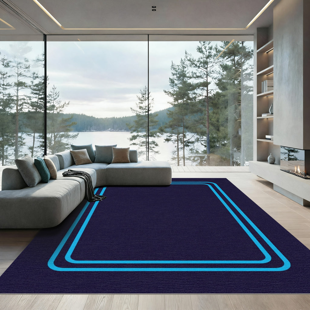 Modern Royal Blue Double Border Rug