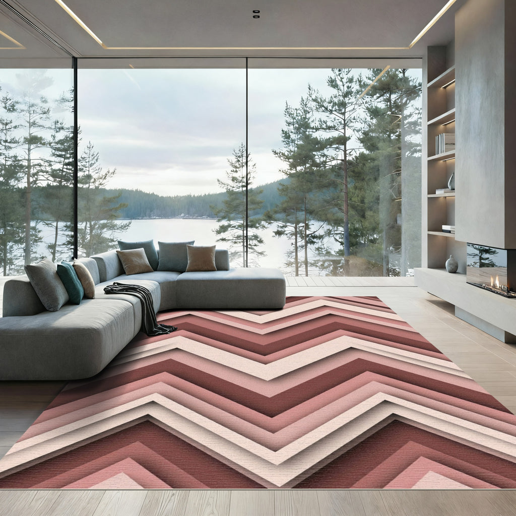 Blush and Terracotta Chevron Layered Rug