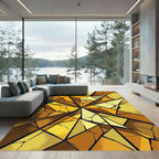 Golden Shattered Geometric Abstract Glass Rug