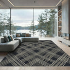 Art Deco Black and Gold Geometric Grid Rug