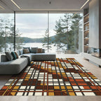 Mid-century Modern Ochre Grid Earthy Rug