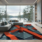 Crimson Orange Staircase Illusion Rug