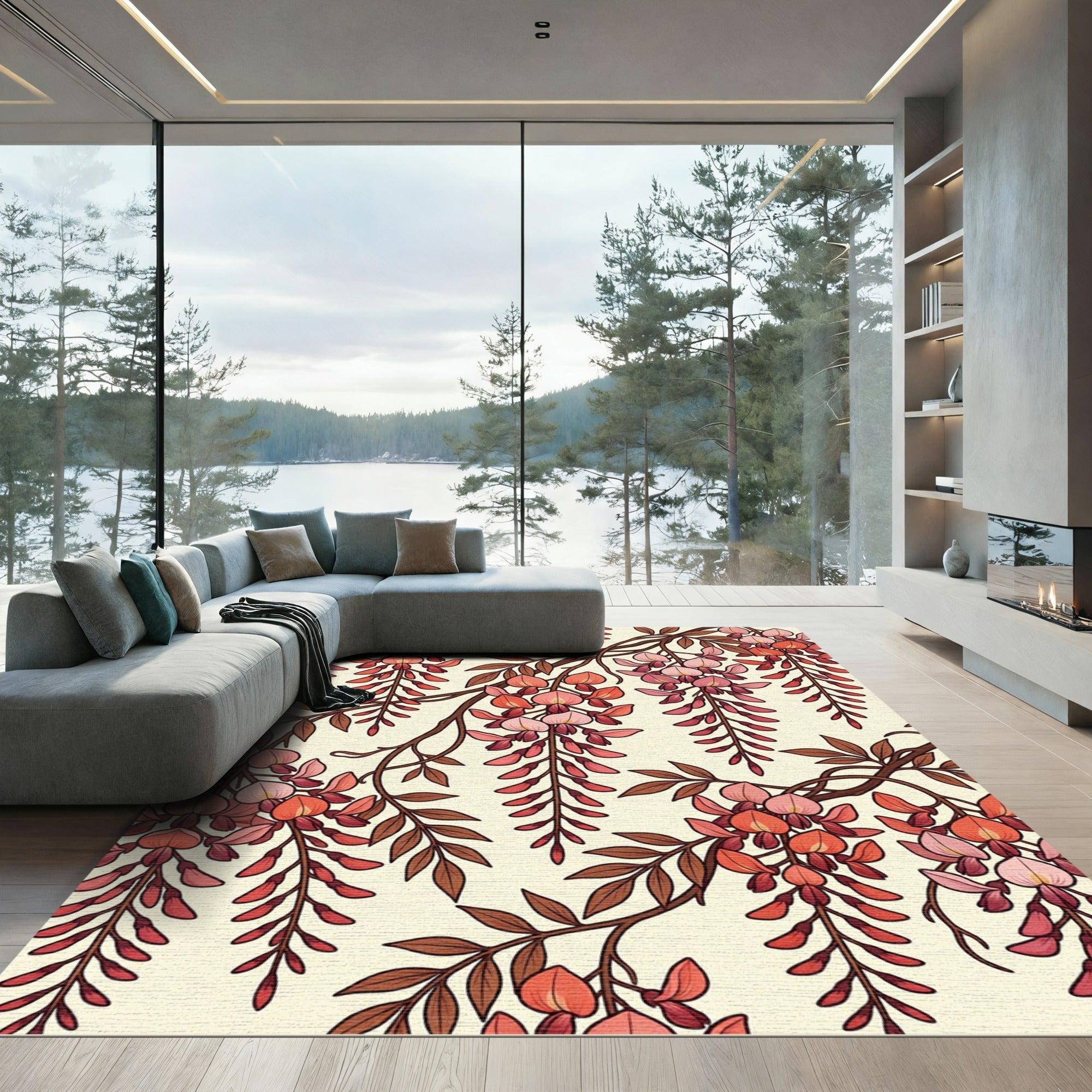 Charming Terracotta Wisteria Floral Hanging Vine Rug
