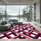 Modern Interwoven Crimson Ribbon Lattice Rug