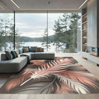 Elegant Blush and Charcoal Feather Art Rug