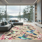 Hummingbird Cherry Blossom Botanical Art Rug