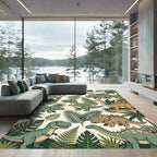 Cute Green Dinosaur Jungle Botanical Rug