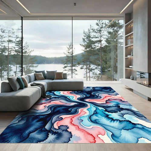 Abstract Navy Coral Swirls Rug