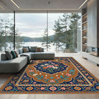 Floral Medallion Navy and Bronze Bouquet Rug