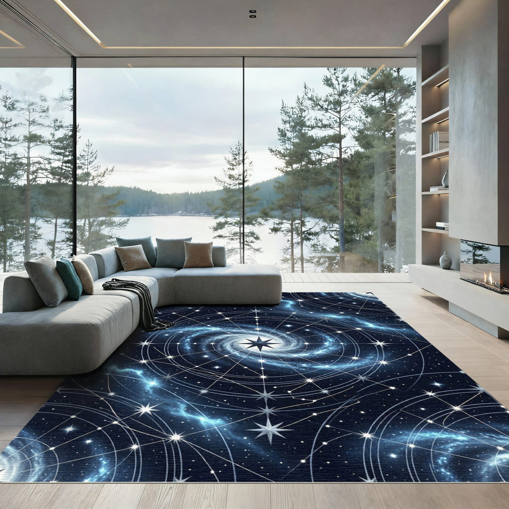 Celestial Midnight Galaxy Astral Star Map Rug