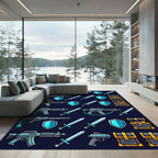 Neon Pixelated Fantasy Armory Game Grid Rug